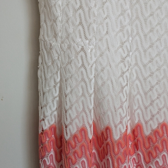 R&K Lace Sleeveless Pink Peach White Chevron Midi Dress 16 - Picture 7 of 16